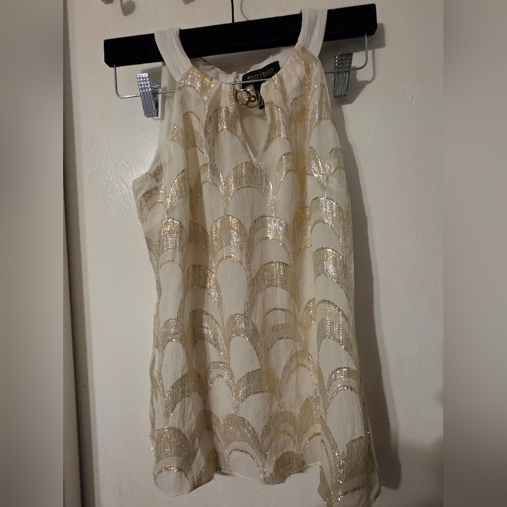 White House Black Marker Cream And Gold Sleeveless Top Size XXS